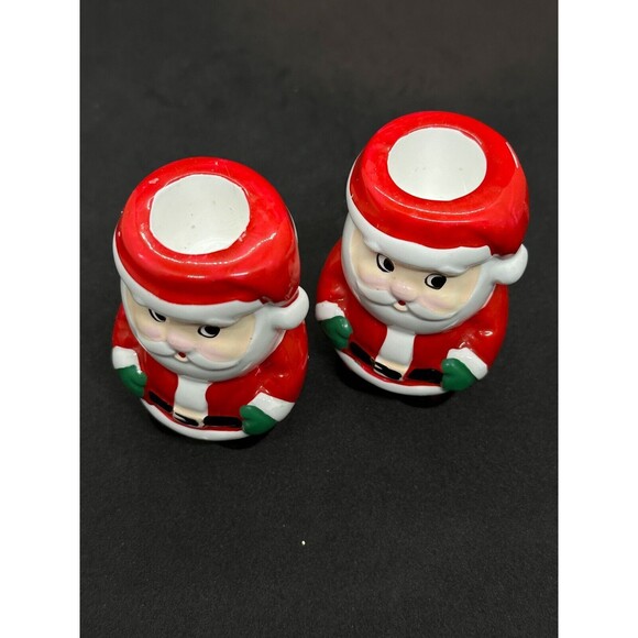 Vintage Handmade Santa Christmas Set Candle Holder Napkin Ceramic Clay Taper - Picture 7 of 14